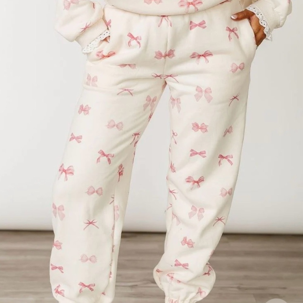 Ampersand Ave comfort zone joggers bows - pretty in pink